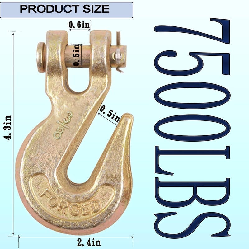 HANDRERLEE 2 PCS 3/8" Chain Hooks, Grade 70 Heavy Duty Clevis Grab Hook for Trucking Towing & Industrial Chains-26,000 lb Load Capacity - Image 2
